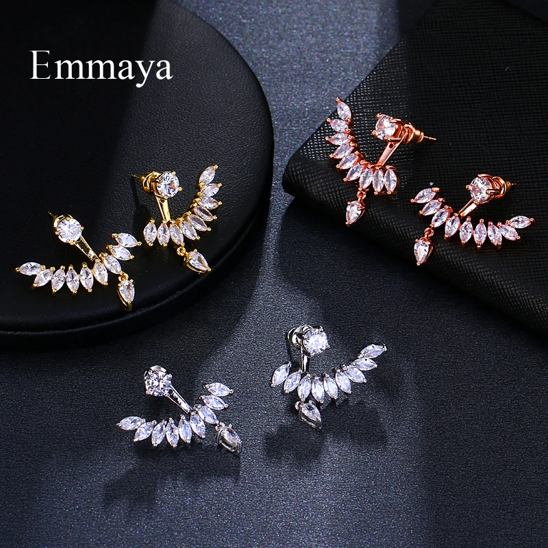 Emmaya New Zircon Crystal Front Back Double Sided Stud Earrings For Women Fashion Ear Piercing Earing Gift