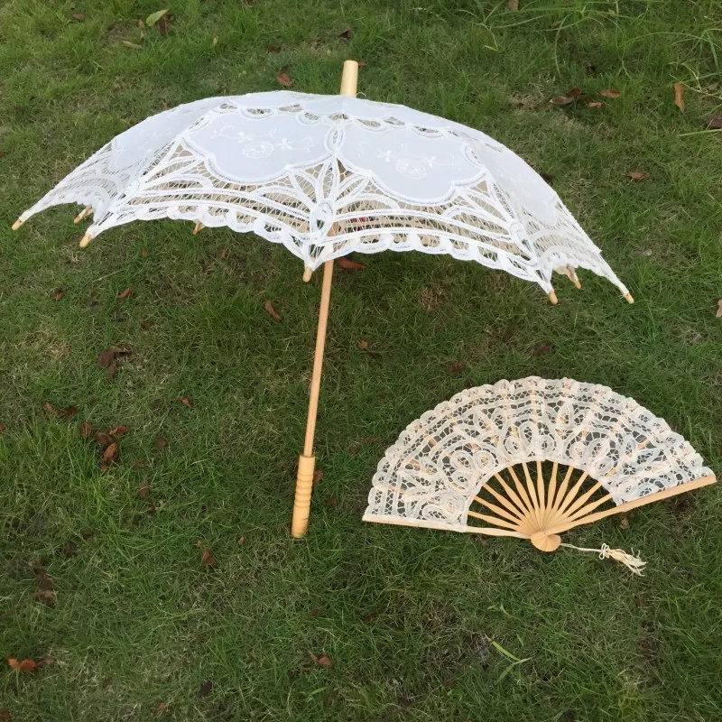 New Vintage Lace Umbrella & Ventilatore Del Merletto Fatto A Mano Bianco e beige Battenburg Del Parasole Del Merletto Ombrello Da Sposa ombrello