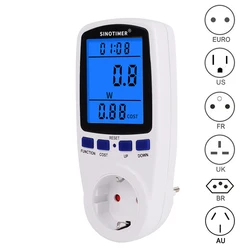 EU US UK BR AU FR Plug Backlight Wattmeter Electricity Power Meter Consumption KWh Watt Energy Meters 220V 110V AC Outlet Socket