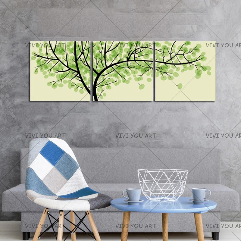 Modern Home Decor Wall Art 3 Panel Pictures Hand Painted Abstract Acrylic Paintings Sets Handmade Green Tree Canvas Oil Painting