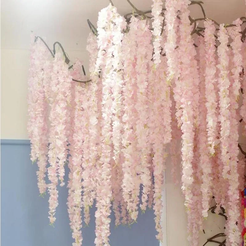 60cm Artificial Wisteria Vine Hydrangea Flower Rattan for Home Hanging Ornaments Wedding Centerpieces Decoration 50pcs/lot