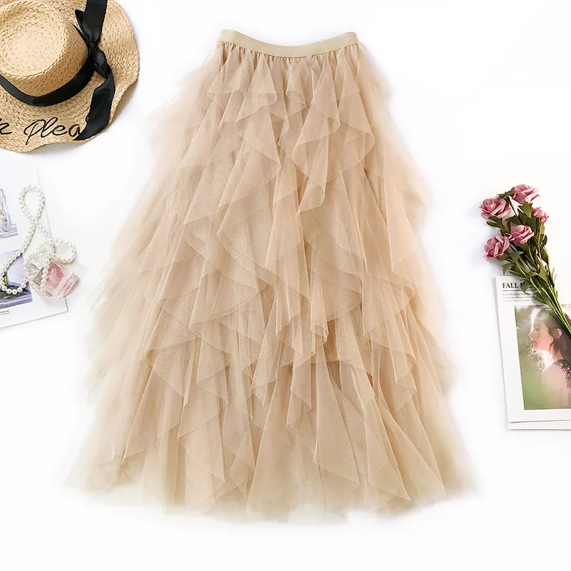 2019 Phụ Nữ Mùa Hè Đời Boho Dài Váy Cao Cấp Xù Nữ Đi Biển Váy Hồng Jupe Femme Voan Váy Saia Midi Faldas