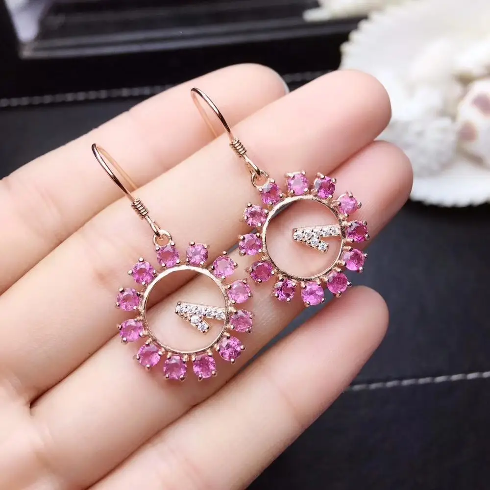 

pink tourmaline gemstone hooker earrings women silver jewelry golden color natural gem birthday anniversary party gift freeship