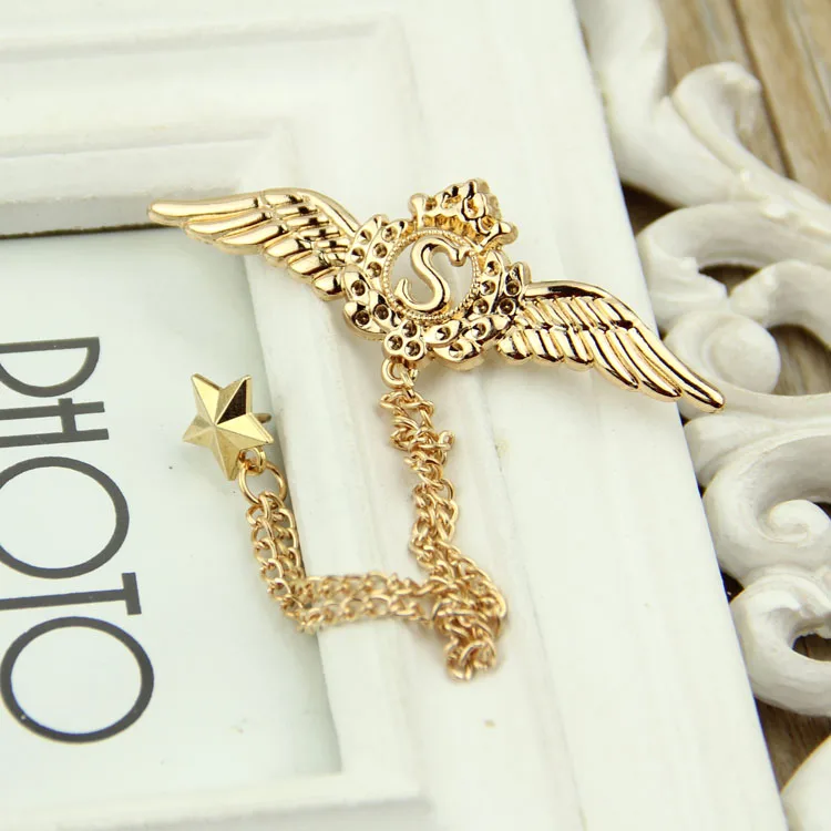 Free shipping New fashion casual men's male Europe and the United States high-end crown fringe corsage female angel wings brooch