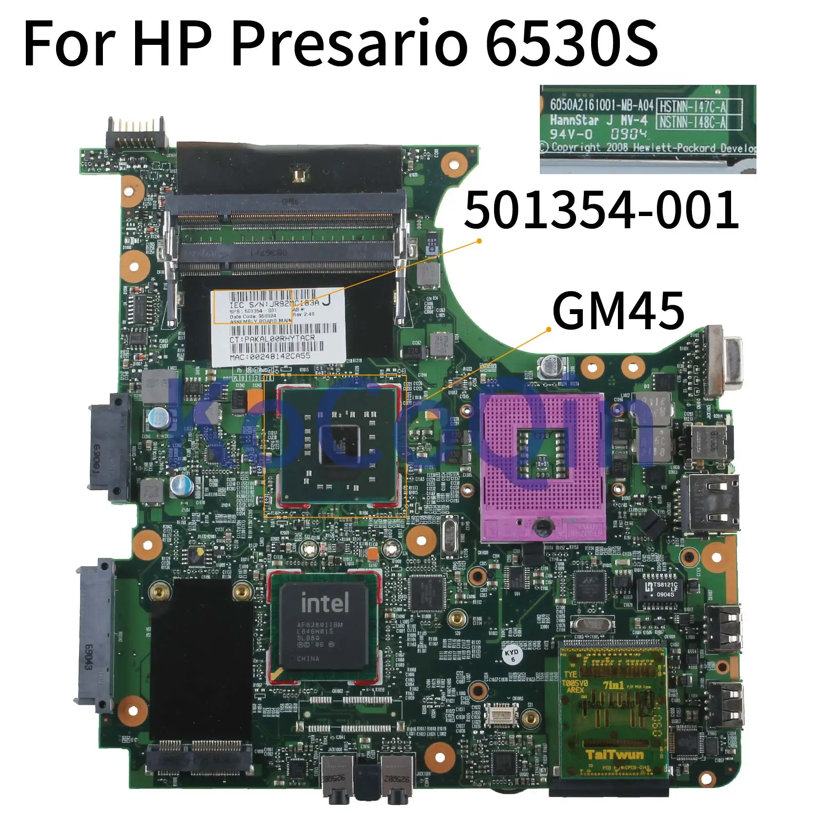 

Материнская плата KoCoQin для ноутбука HP Comaq 6530S 6730S, материнская плата 501354-001 501354-501 6050A2161001-MB-A04 GM45