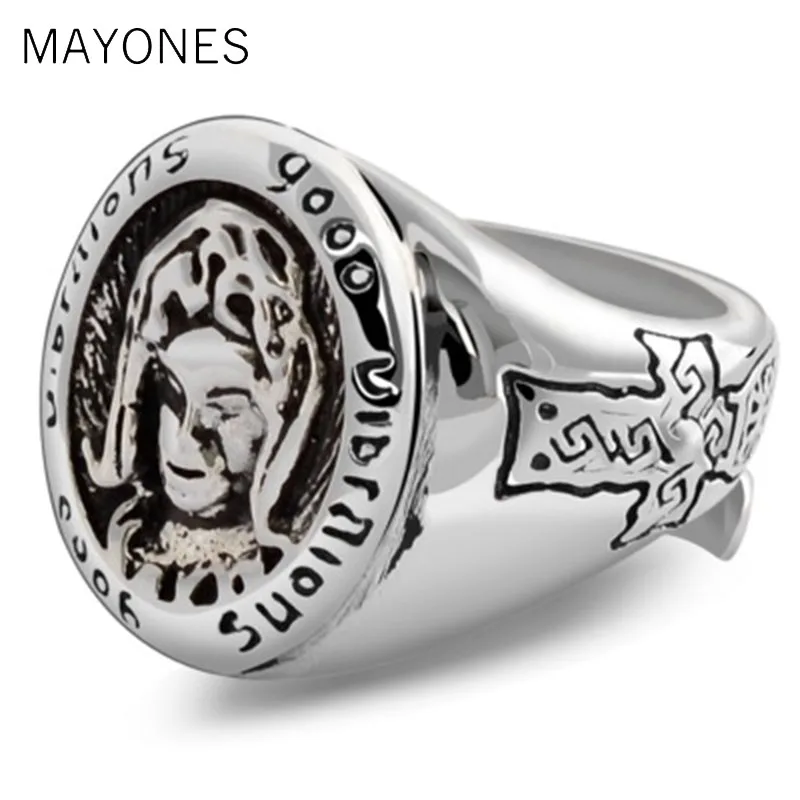 Fashion Men Women retro Thai silver ornaments silver 925 jewelry blessing of the virgin Mary the resizable ring