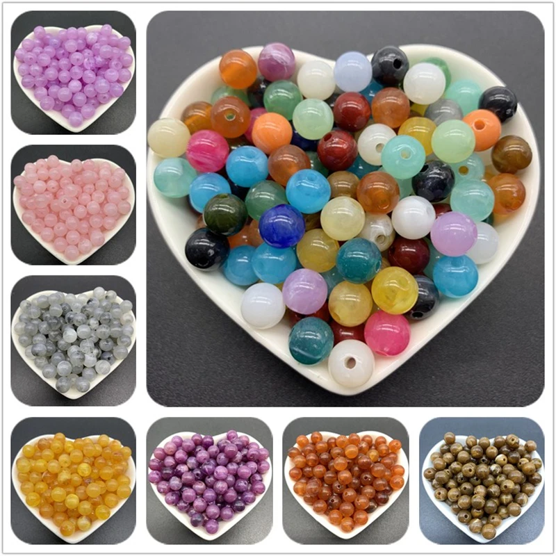 Cuentas espaciadoras acrílicas redondas, cuentas sueltas de ojo de gato para la fabricación de joyas, pulsera DIY, accesorios de collar, 6mm, 8mm, 10mm
