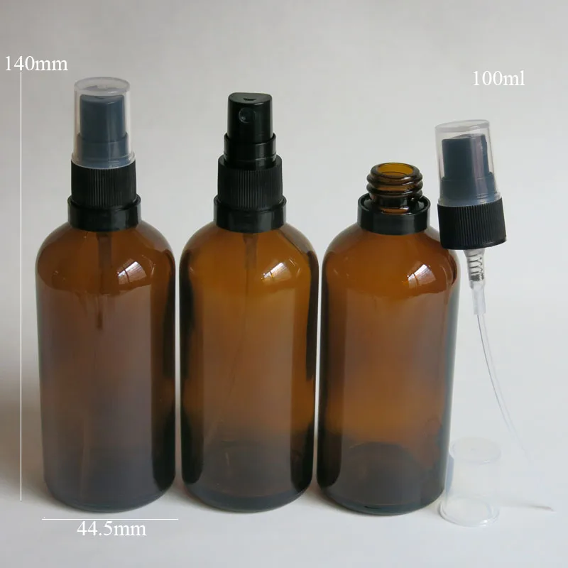 

100pcs wholesale 100ml amber glass bottle with black sprayer , 100ml amber glass perfume bottle with spay mist lid