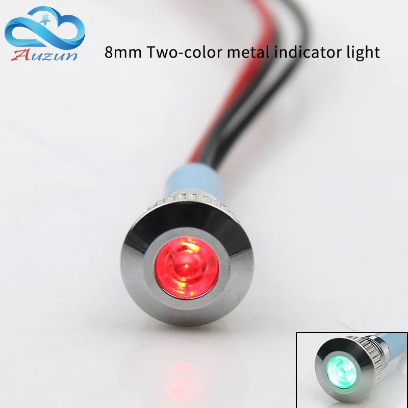 10PCS  8mm double-color metal indicator light positive input negative input 3 welding feet 6V 12V 24V 110V 220V