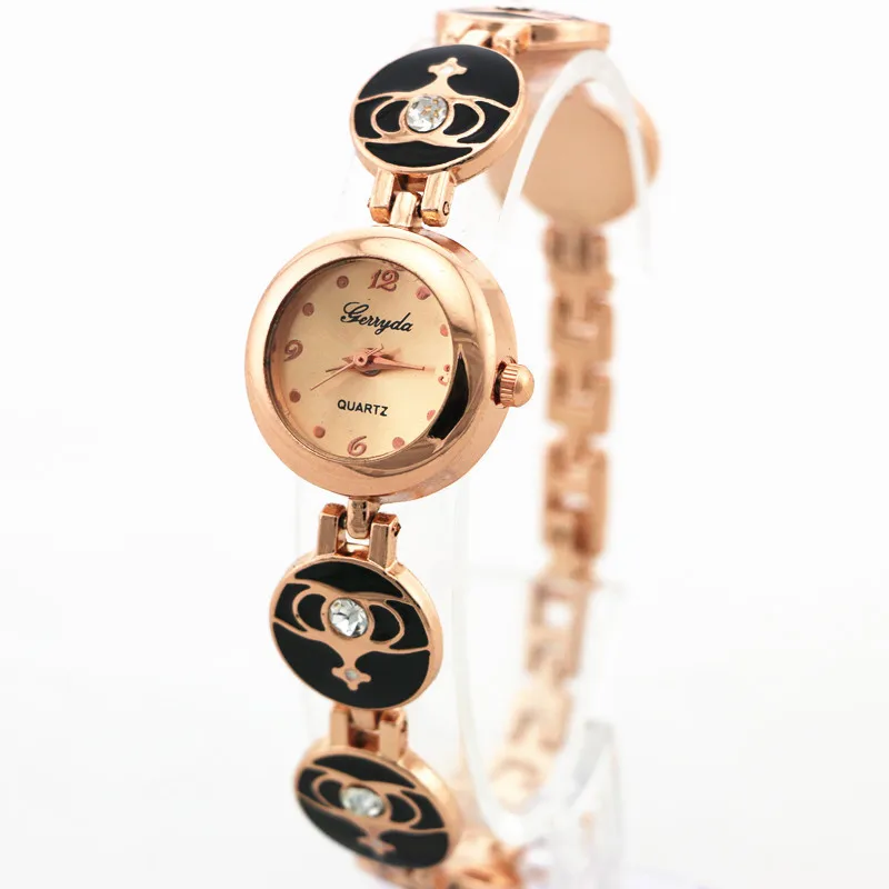 

Promotion price! Lady fashion quartz bracelet watch,crown alloy metal band with crystal deco,gold plating case,quartz movement