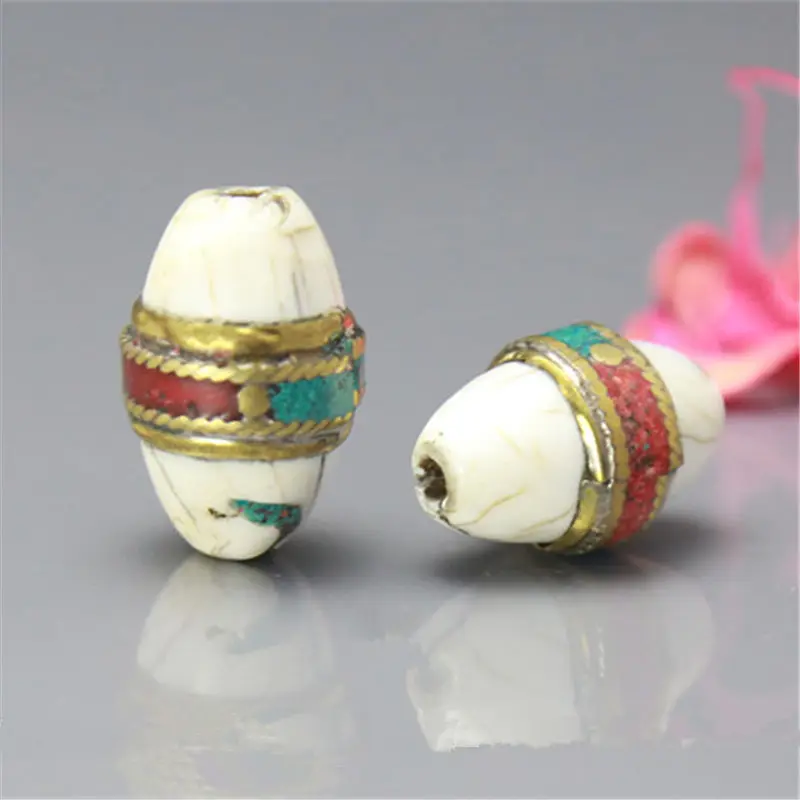 

NBB295 Nepal Brass Golden Belt Wrapped Old Conch Shell Beads 25-30mm Tibetan Hand Beads