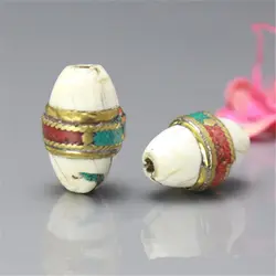 NBB295 Nepal Brass Golden Belt Wrapped Old Conch Shell Beads 25-30mm Tibetan Hand Beads