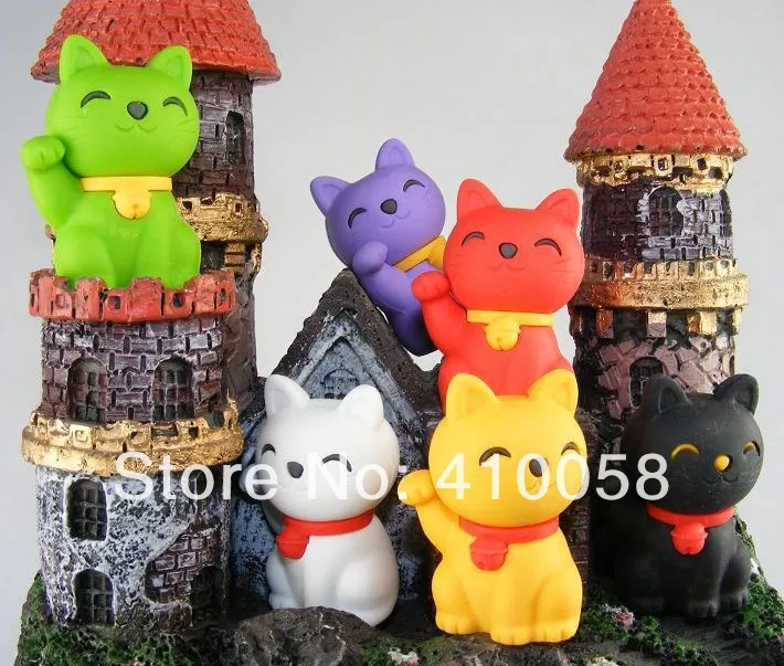 

Free shipping cute mixed color animal fortune cat /lucky cat eraser 120pcs/lot Creative school children prize eraser