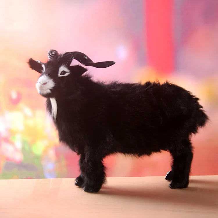 large 40x30cm black sheep toy real fur hard model decoration gift h1232