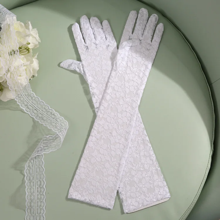 JaneVini 2019 Elegant White Glove Lace Wedding Gloves Elbow Length Bridal Hand Gloves Full Finger Women Long Wedding Accessories