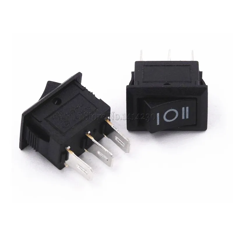 10PCS 3 Pin 3A 250V 10*15mm Black Button Rocker Switch ON OFF ON AC 10X15 Mini Rocker Power Switches