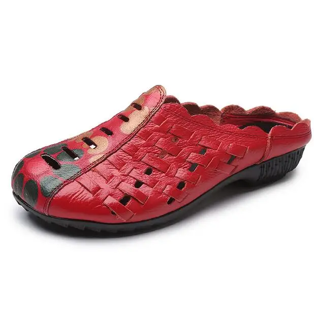 2021 Summer Genuine Leather Mother Slippers Ladies Elderly Soft Bottom Shoes Woman Flat  Female Slippers Size 35-40