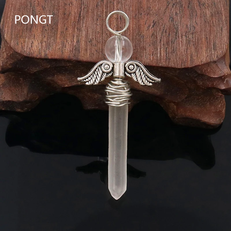 Natural stones angel wings pendant Handmade winding Clear Quartz Necklace reiki chakra crystal pendant romantic gift jewelry