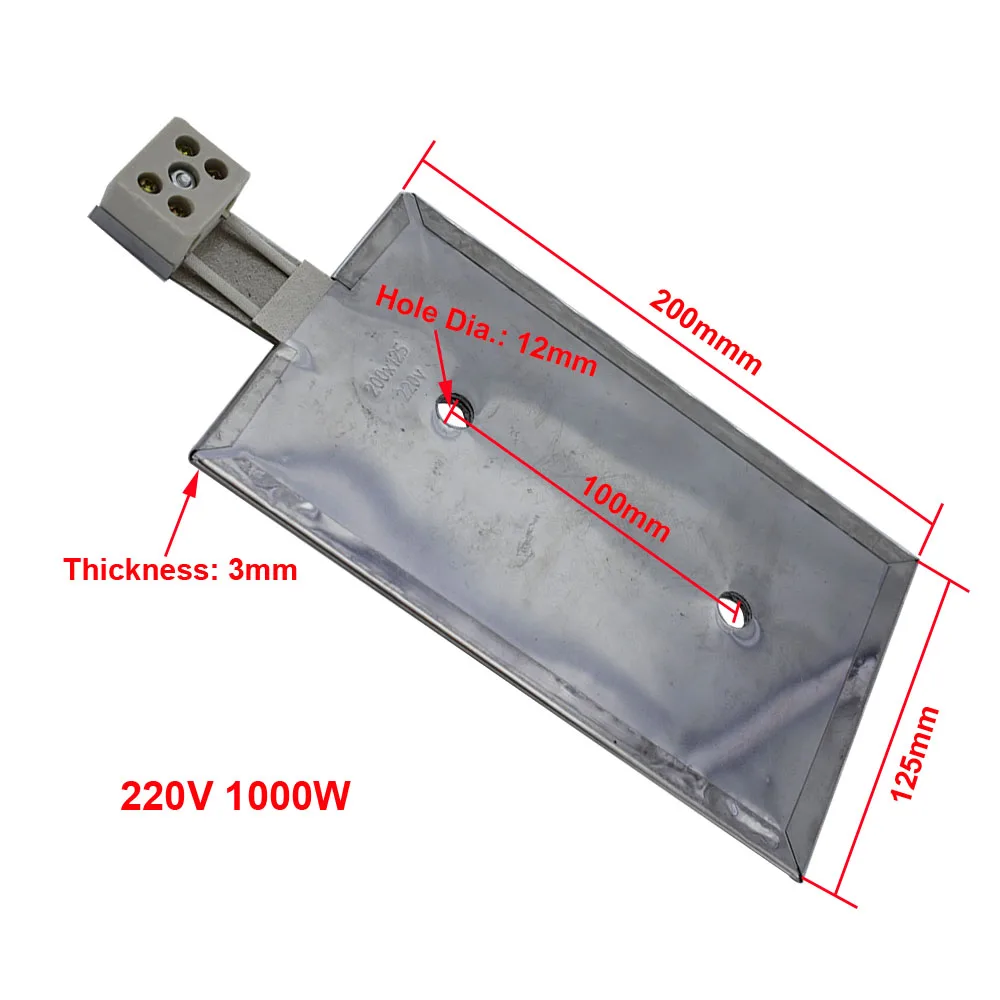 200x125mm Heating Plate 220V 1000W 3mm Thickness Stainless Steel Board Heater Element with M12 Holes Custom Accept