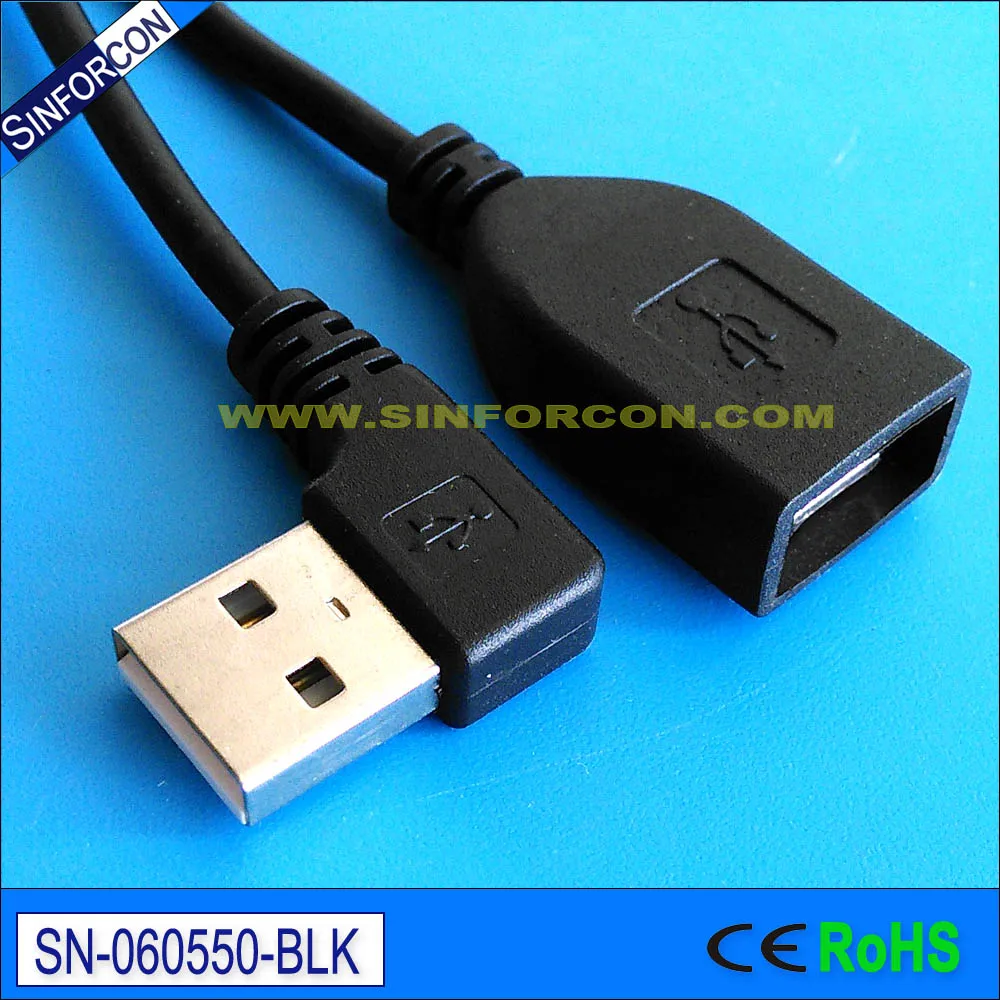 USB2.0 L 모양 팔꿈치 USB-A 남성 여성 소켓 USB 확장 케이블
