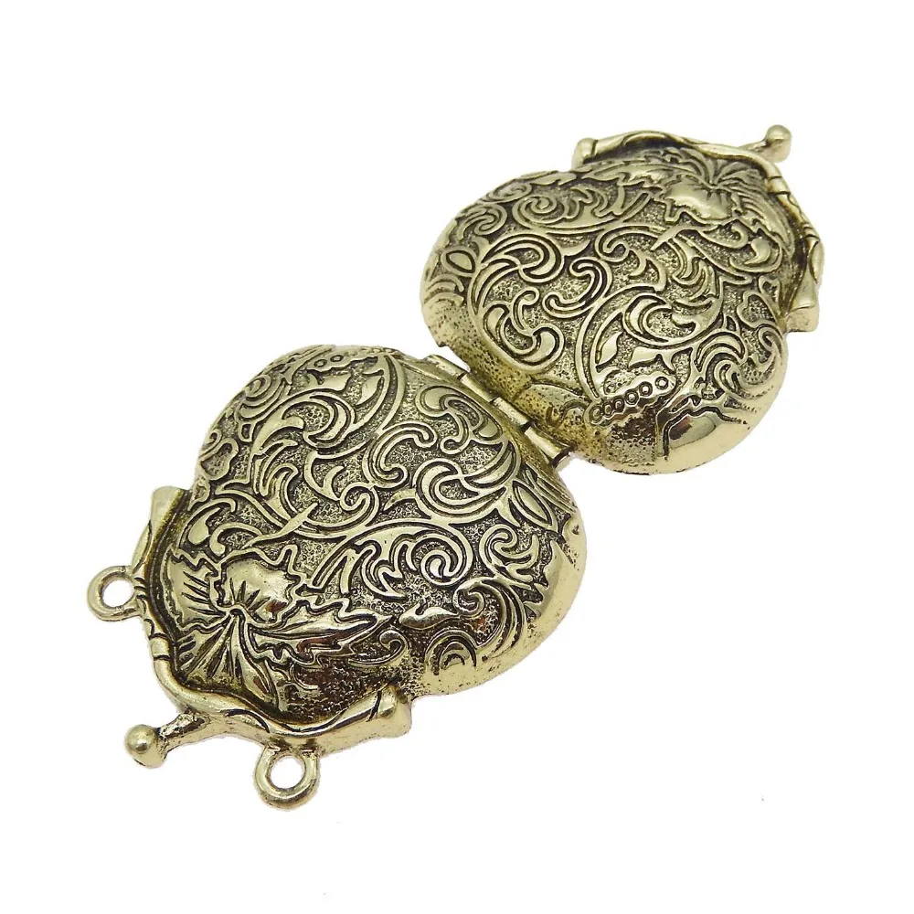 GraceAngie 2PCS Charms Antique Bronze Purse Shape Flower Pattern Locket Alloy Pendants Vintage Jewelry 54*45MM Open&Close Retro