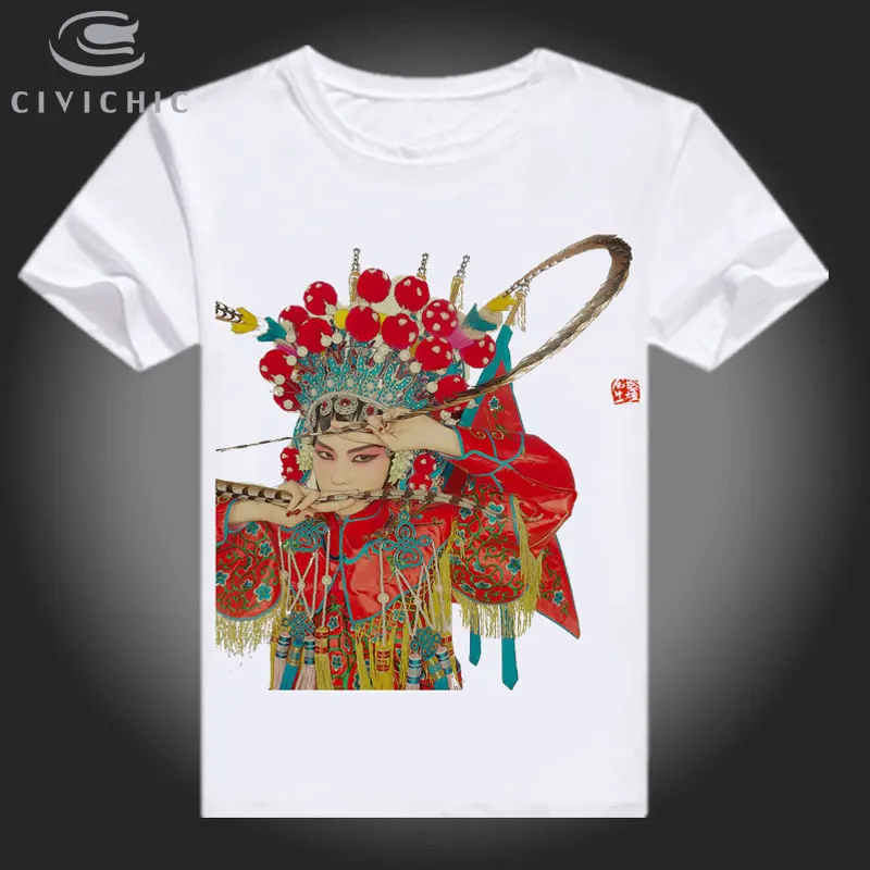 CIVI CHIC สไตล์ย้อนยุค T เสื้อผู้หญิง Peking Opera พิมพ์ Tops ชายเสื้อ Plus ขนาด Groot Tees Oriental ชาติพันธุ์หลวม tshirt WST133