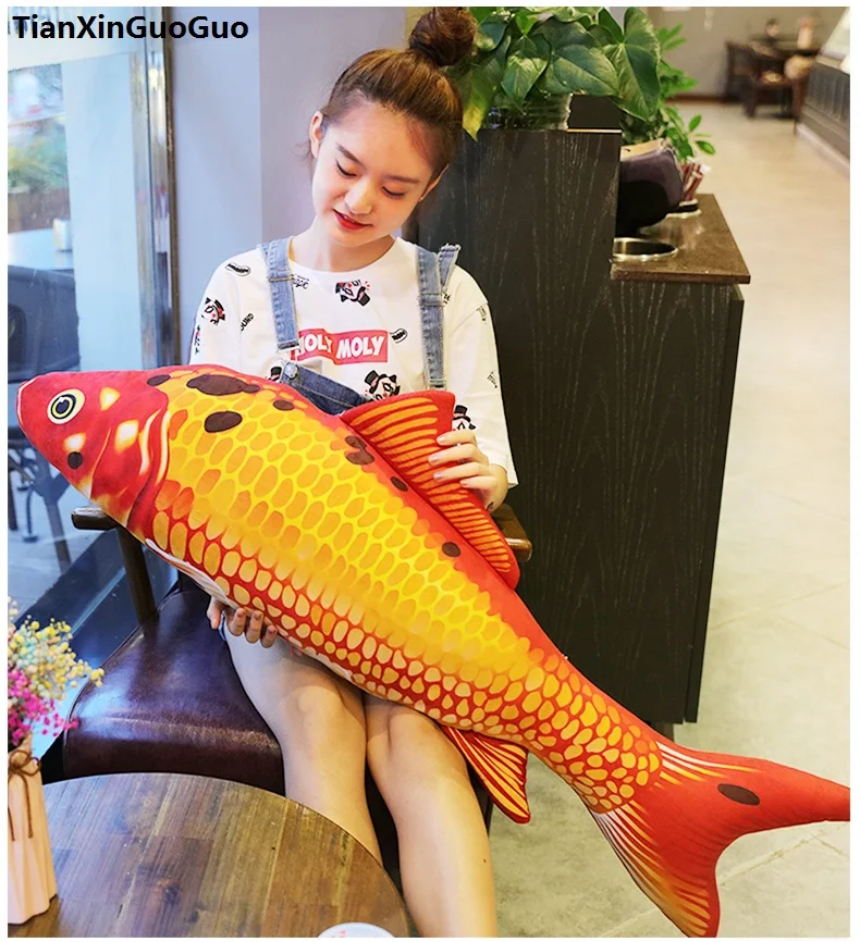 

large 135cm golden&red carp fish plush toy,zipper closure washable fish soft doll hugging pillow birthday gift h2030