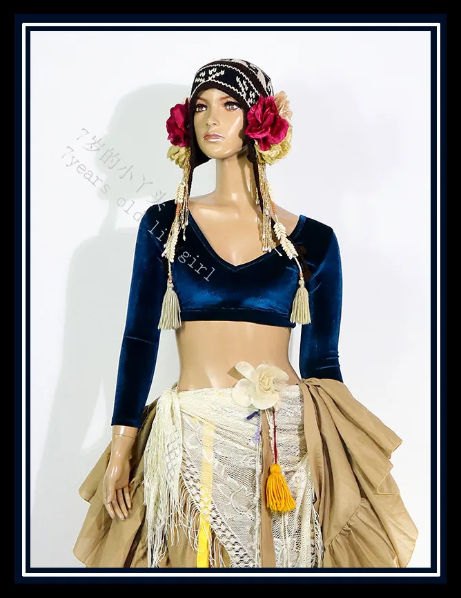 Top de manga larga para danza del vientre, top de terciopelo con diseño Tribal, Choli, FA21-FA26