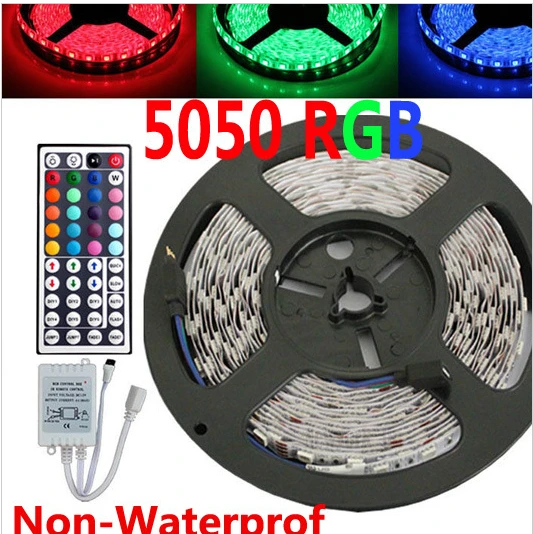 

5m 5050 RGB led strip fita de led tape 300 LEDs diode feed tiras lampada non waterproof 12V+44 key rgb controller Free Shipping