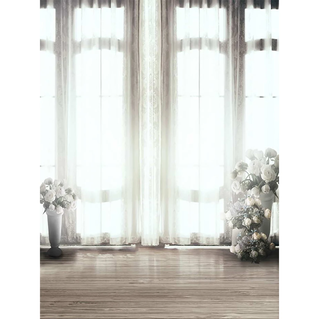 Allenjoy Photography Backdrop wedding white curtains windowsill window pots flowers background photocall photobooth Photo studio