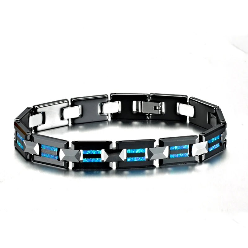 Classic Black Ceramic Blue Opal Tungsten Bracelet For Men and women Charm Bangles Costume Male Men\'s Bracelets Jewelry Man Gift