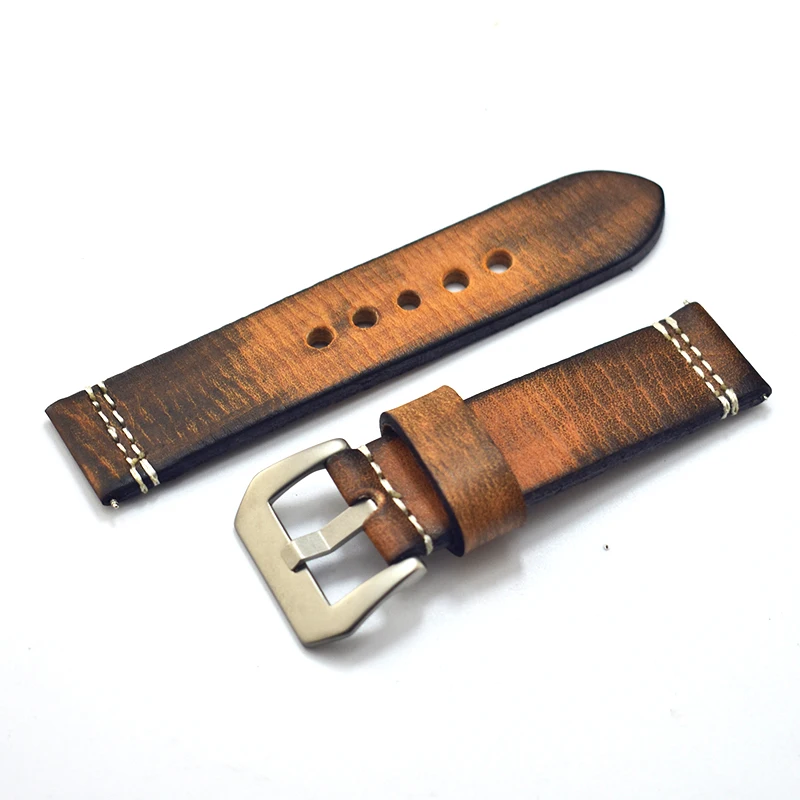 Retro Thick Leather Wrist Strap for Watch Band Classic Bracelet Watchband 20mm 22mm 24mm High Quality Steel Buckle KZV09