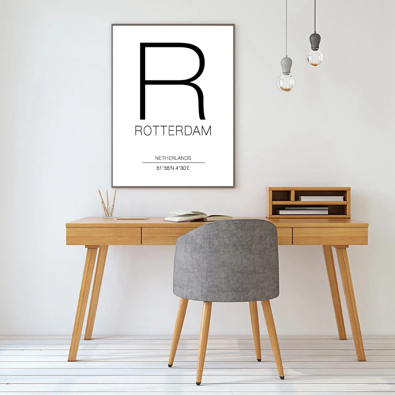 Rotterdam City Map Netherlands Black and White Prints Art Canvas Painting Posters Wall Art Pictures for Living Room Home Decor
