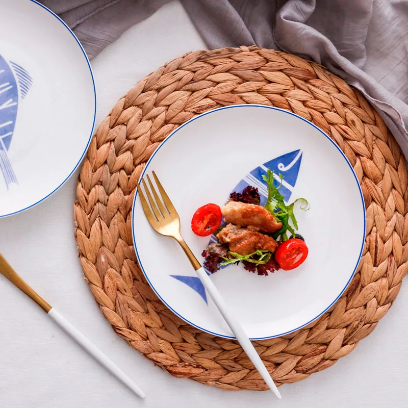 1Pc Ceramic Plate Bone China Dinner Plate Fruit Dessert Steak Food Dish Round Porcelain Plate For Salad Pasta Ceramic Tableware