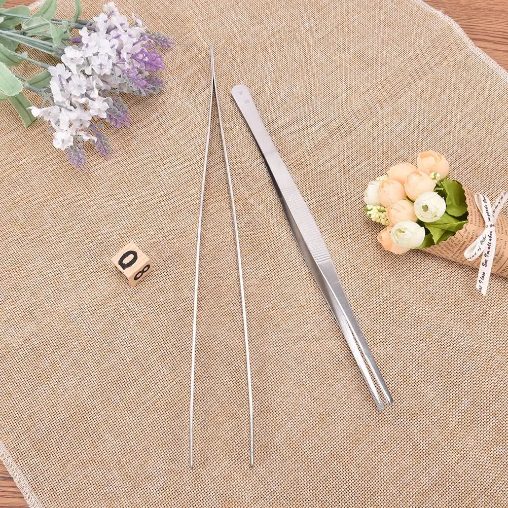 30/13/25cm Toothed Tweezers Barbecue Stainless Steel Long Food Tongs Straight Home Medical Tweezers Garden Kitchen BBQ Tool