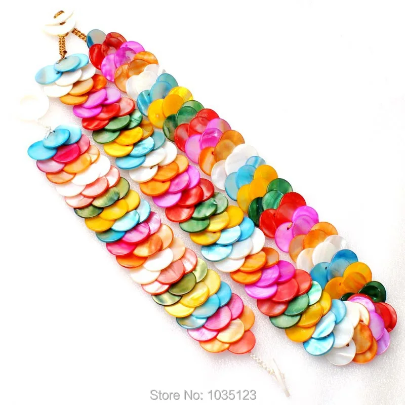 15mm Natural Mixedcolor Shell MOP Handwoven Fashion Necklace And Bracelet 1Set w2464