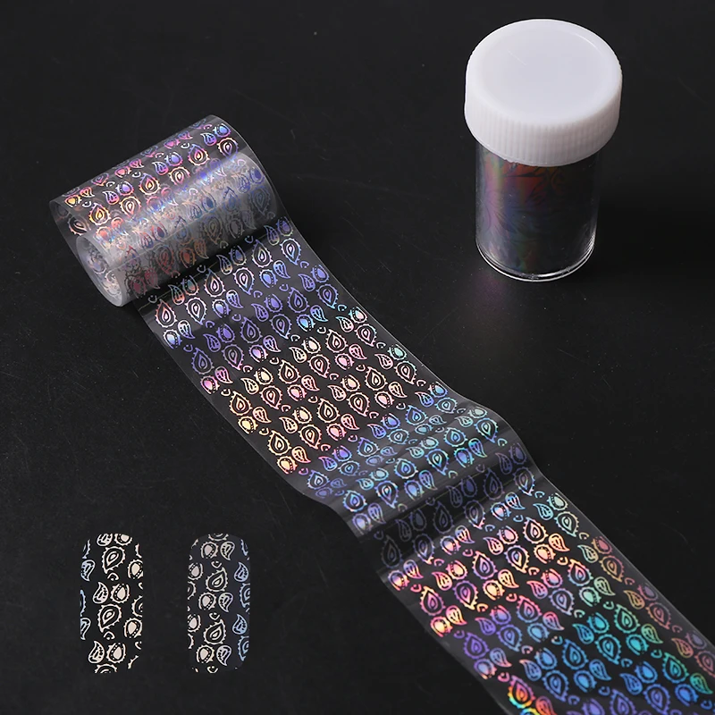 Laser Flowers  Transfer Shiny Foil Nail Art Adhesive Glue Nail Film Full Cover Nail Sticker Transfer Foil Decal For Nail