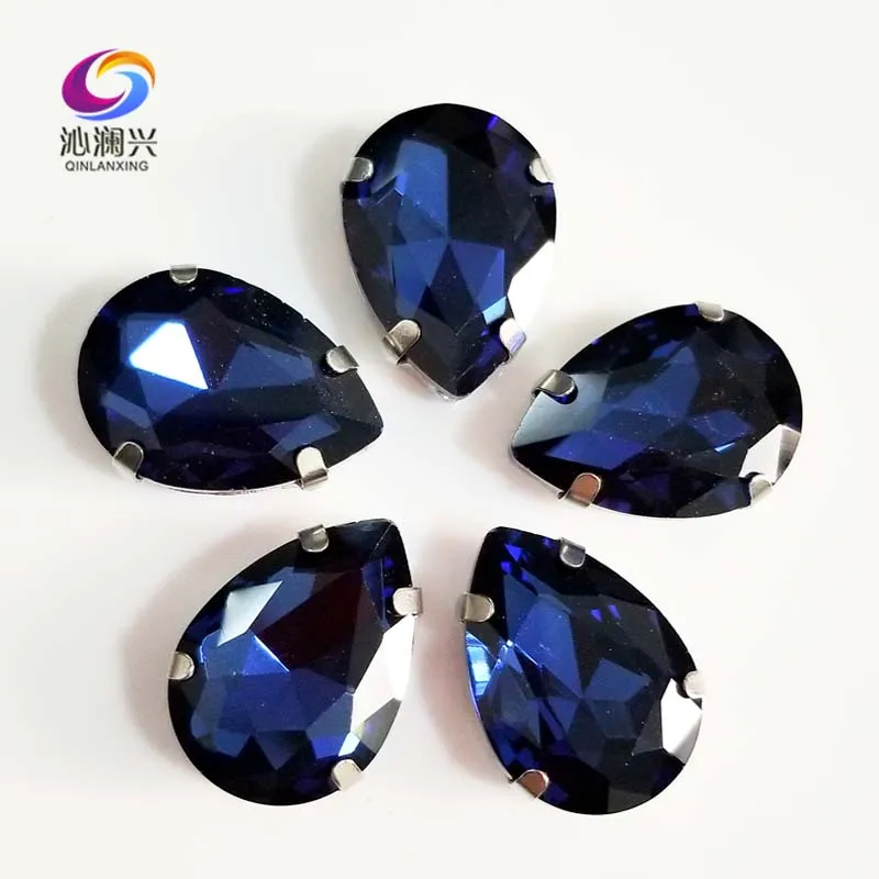 

Ink blue teardrop shape High quality Glass Crystal flatback sew on claw loose rhinestones,Diy Clothing accessories SWS22