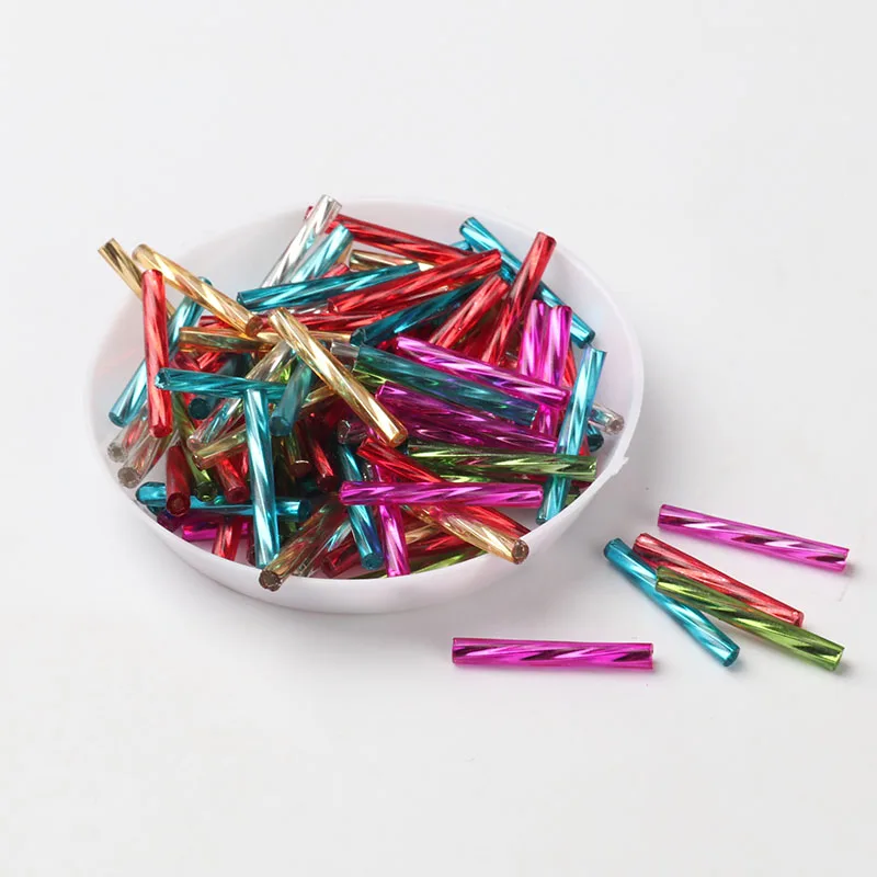 10g/pack 25mm Czech Twist Bugles Glass Tube Seed Beads for Jewelry Making,Women Diy Garment Sewing Accessories Sewing Beads