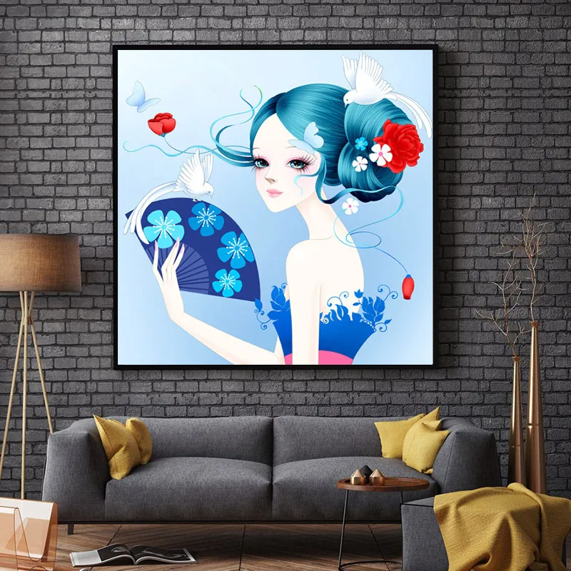 New 5d Diamond Painting Full Drill Living Room Embroidered Bedroom Cartoon Cute Woman Said Point Drill Cross Stitch