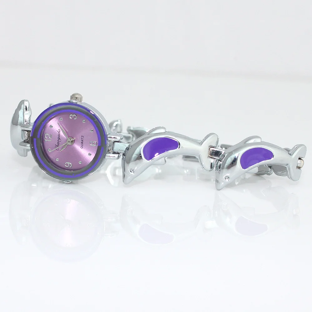 Bracelete feminino de quartzo com 6 peças, pulseira de metal em aço estilo golfinho para mulheres o118m