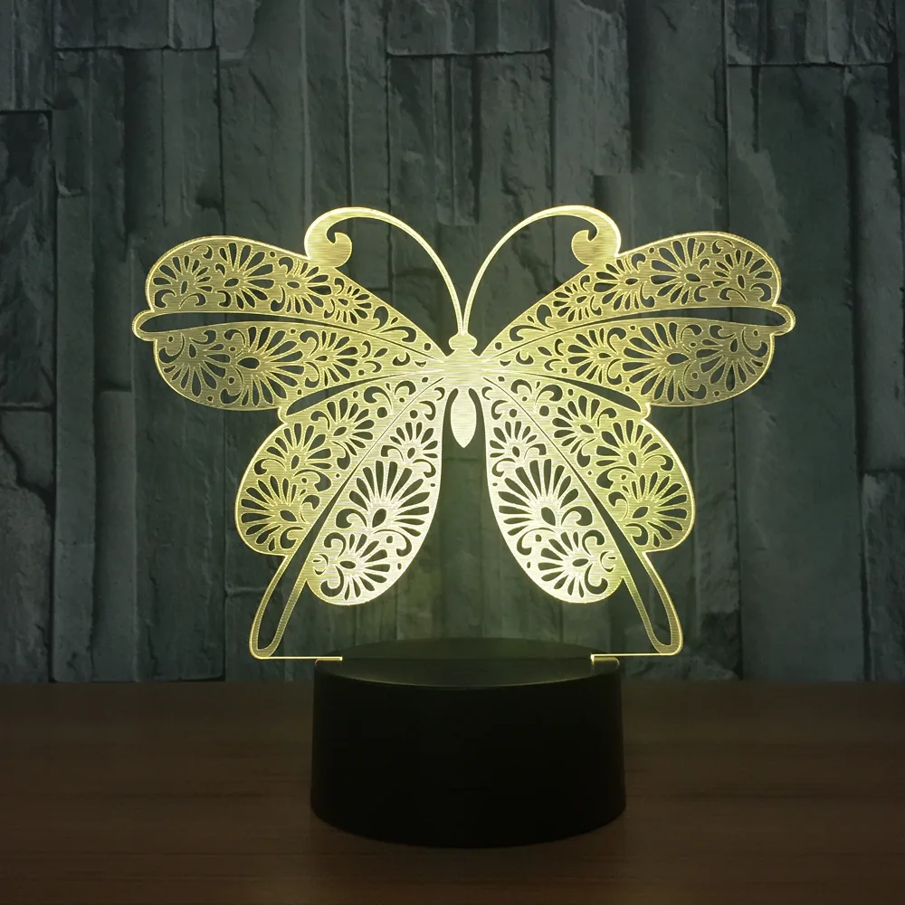 Butterfly 7 color change Led Night Light Christmas gift toys Usb Kids 3d Lamp Novelty Luminaria Led Luminaria De Mesa 3d Light