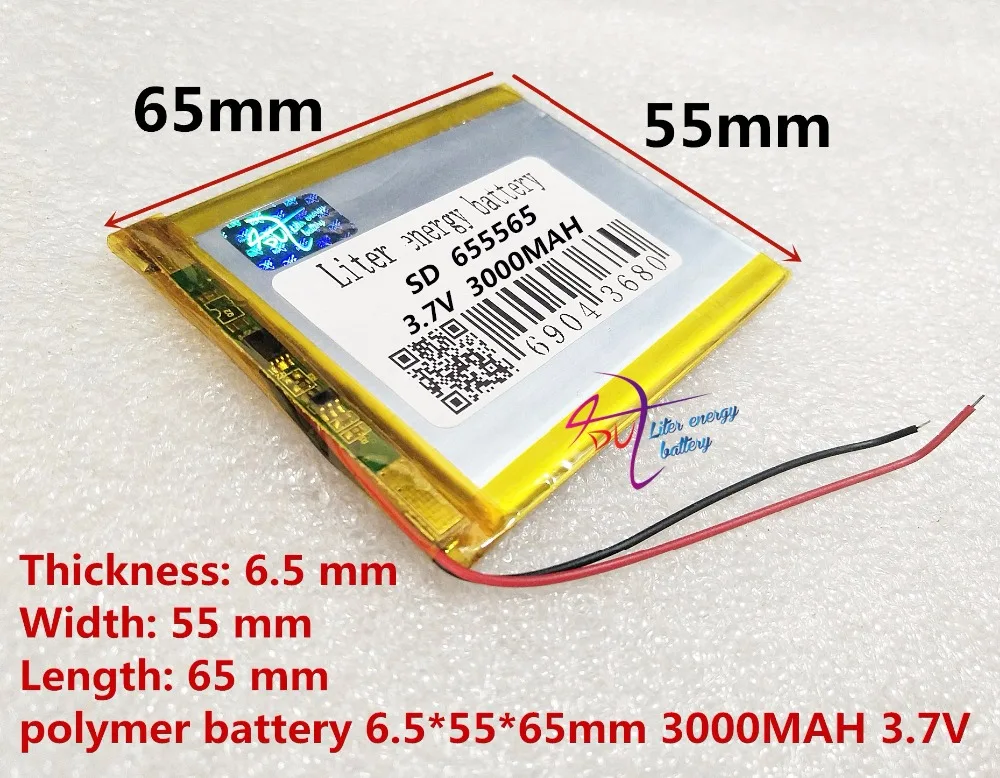Melhor marca da bateria 3.7 V Frete grátis, 3000 mAH, [655565] PLIB; polímero de íon de lítio/bateria de Iões de lítio para dvr, GPS, mp3, mp4, telefone celular