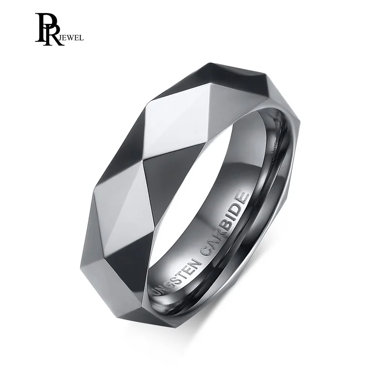 Węglik wolframu kolor srebrny wieloaspektowy pryzmat romb Cut Spinner 6mm obrączka dla mężczyzn