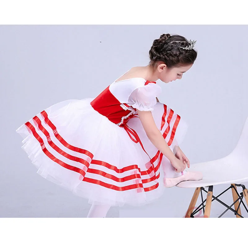 Custom Made Giselle Red Spandex Leotard Dress Ballet Dance For Kids Dance Wear Peasant Ballet Tutu Jazz Costume