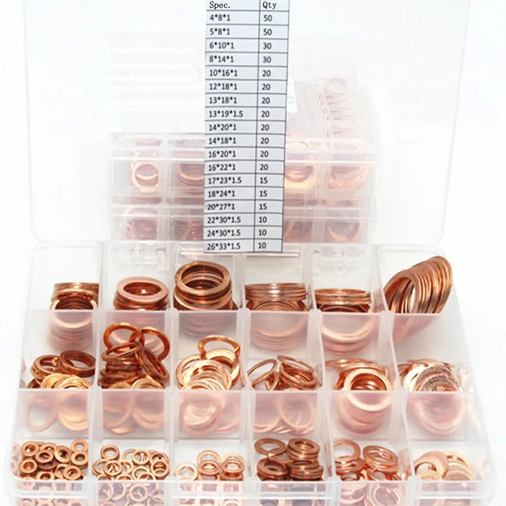 395pcs 10 Sizes Metric Copper Flat Ring Washer Gaskets Assortment Kit