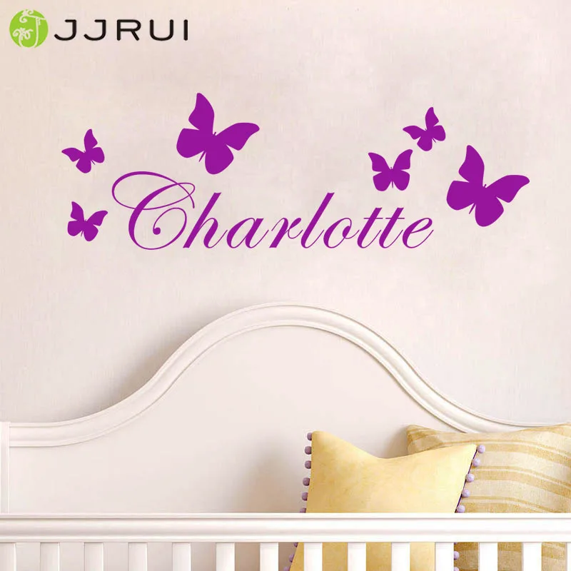 JJRUI Personalisierter Schmetterling mit beliebigem Namen, Vinyl-Wandaufkleber, Kunstaufkleber, Kinderzimmer, Geschenk, Heimdekoration, Kinderzimmer, wählen Sie 21 Farben