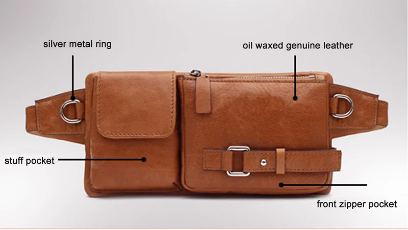 Fashion Genuine Leather waist bag for men fanny pack Leather belt bag waist pack bum bag money belt waist pouch molle pochete