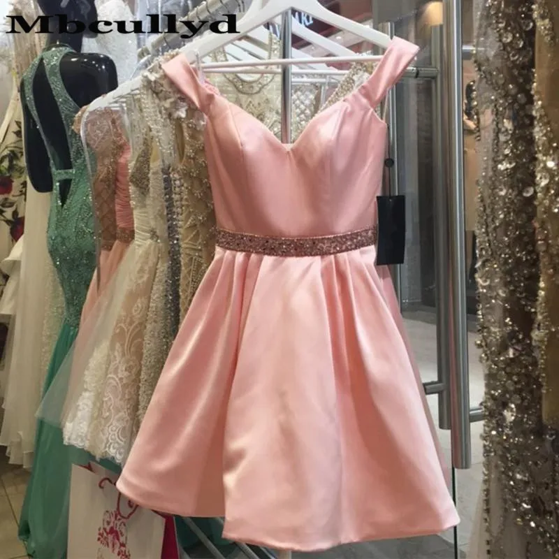 Mbcullyd-Vestido corto de fiesta con hombros descubiertos para mujer, minivestido Rosa elegante con cuentas, 2023