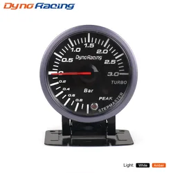 Dynoracing 2.5 Inch 60mm Car Turbo Boost Gauge 3 BAR White&Amber Dual Led Display With Peak Warning Car gauge Car meter